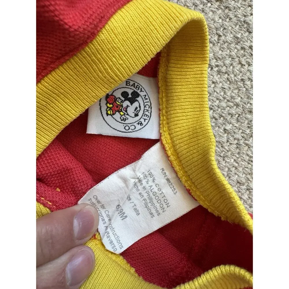 Vintage Disney Baby Mickey Shorts Romper Colorblock 6-9 Month Red Blue